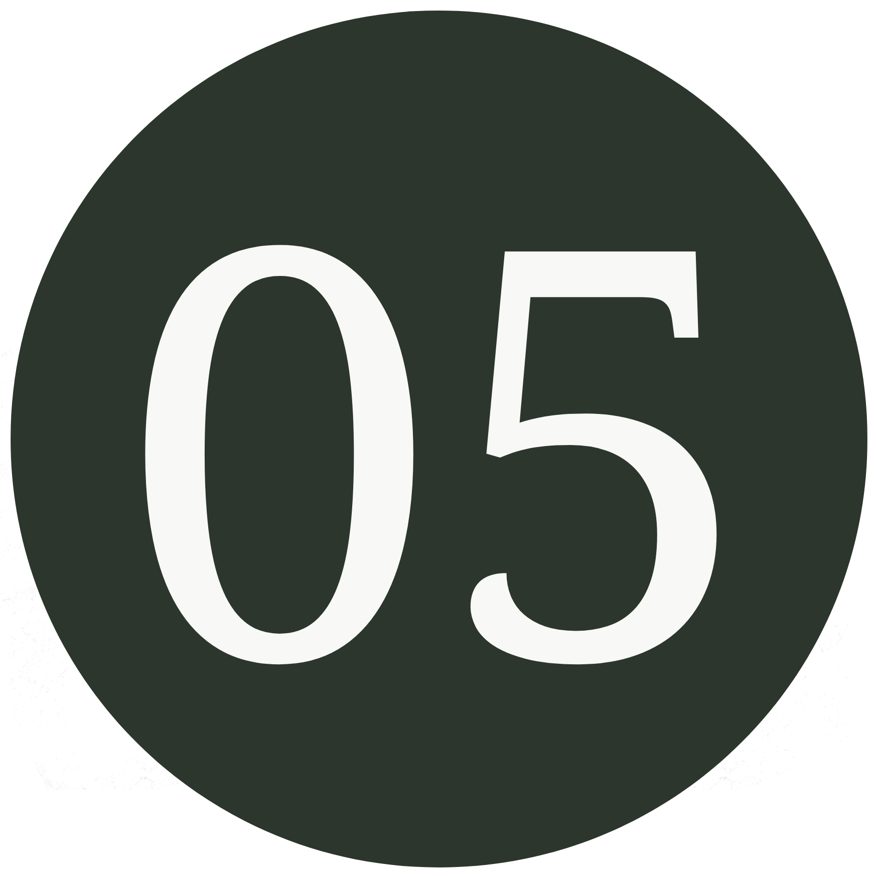 Minimalist line icon of the number "05" in a serif font on a dark circular background, representing a fifth step or sequential order.