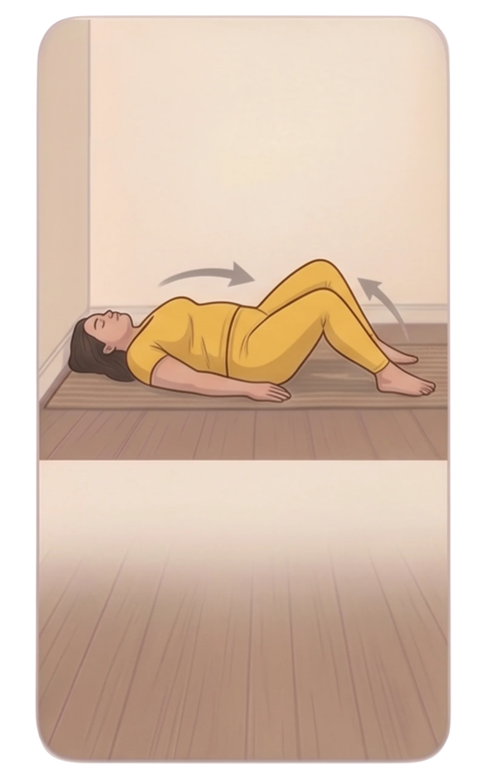 Illustration of a woman lying down with bent knees, preparing for a legs-up-the-wall yoga poses.