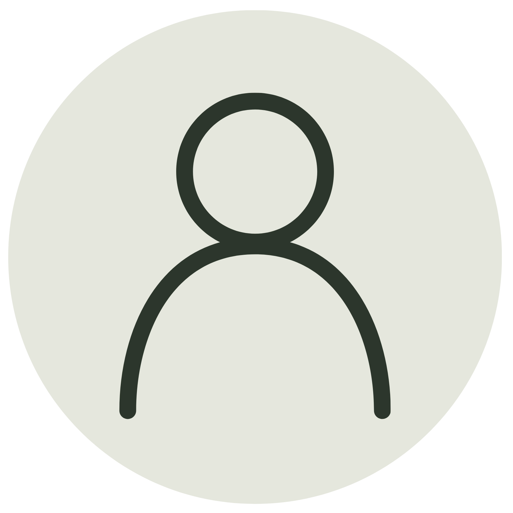Minimalist line icon of a simple person profile silhouette on a light grey circular background, representing a user profile, account settings, or individual identity.