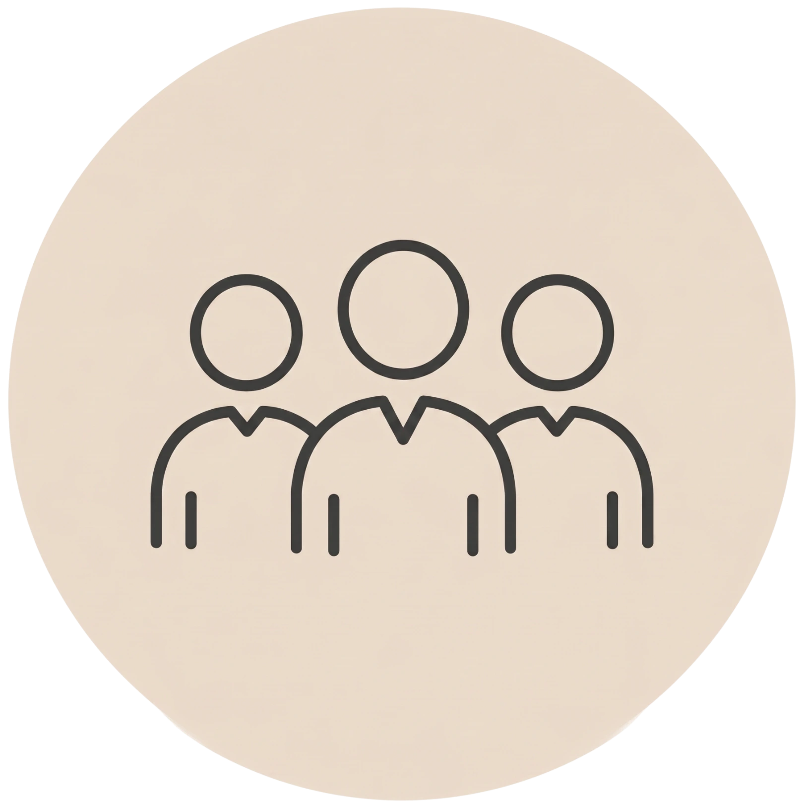 Line art icon of three people, representing community support and social connection for better mental health.