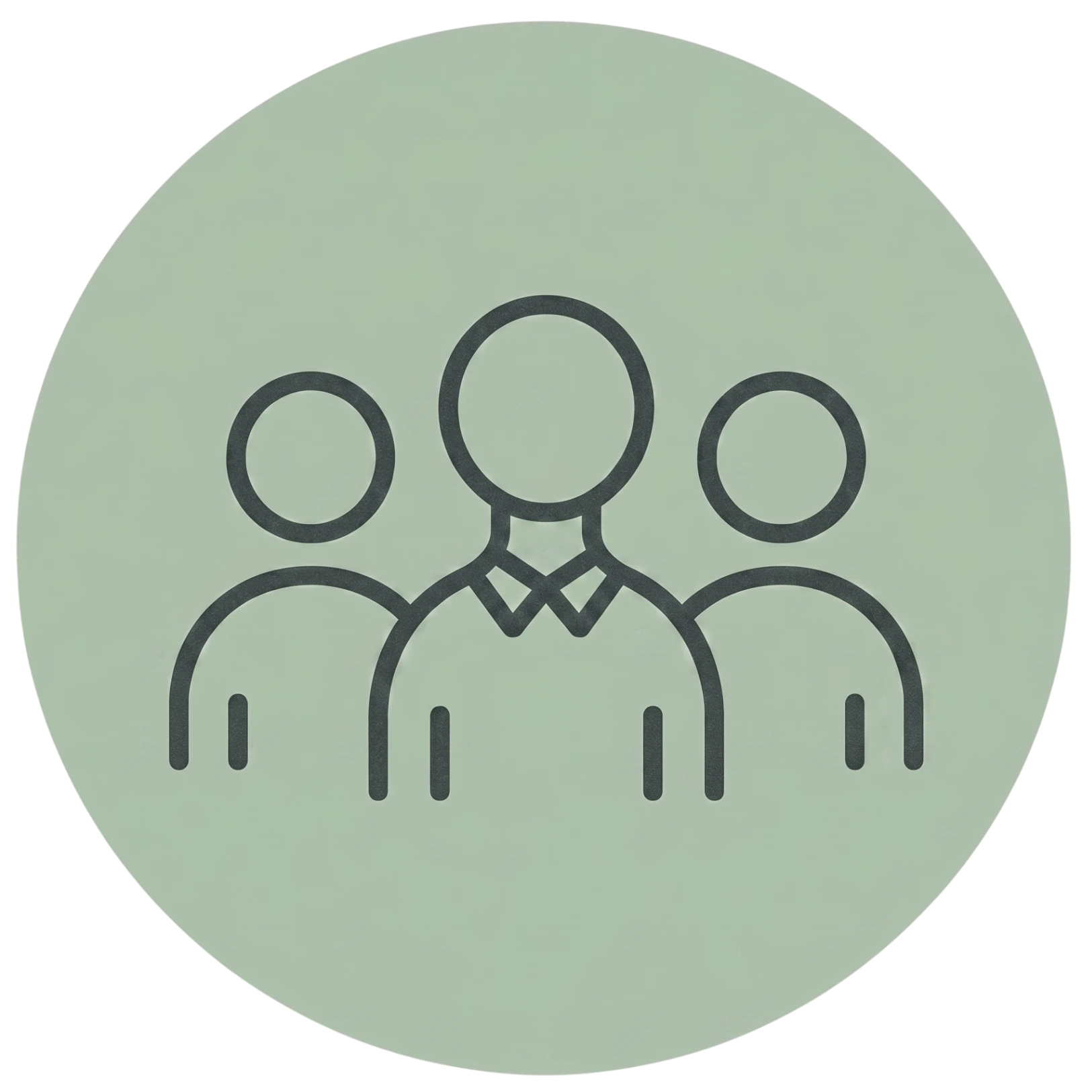 Line art icon of three people, representing community support and social connection for better mental health in a green circle.