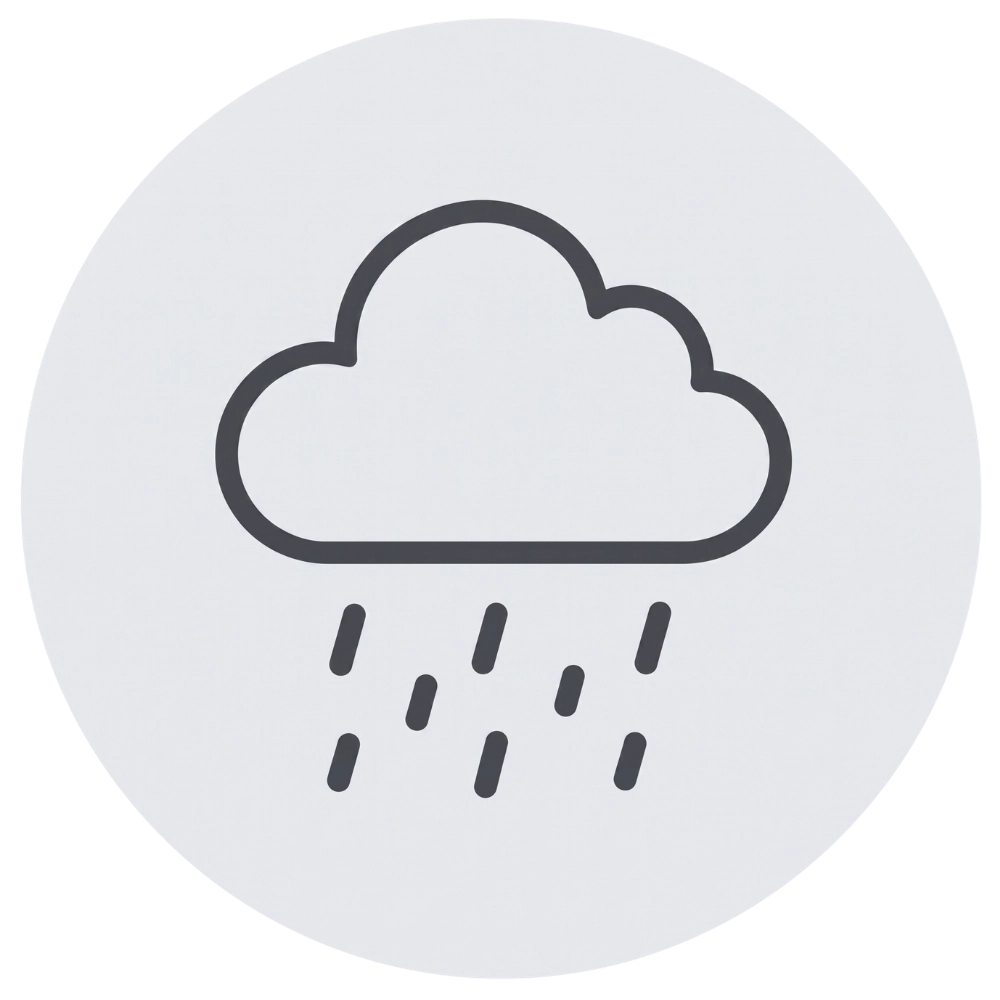 Minimalist line icon of a rain cloud, representing difficult times, emotional clearing, or a stormy season.