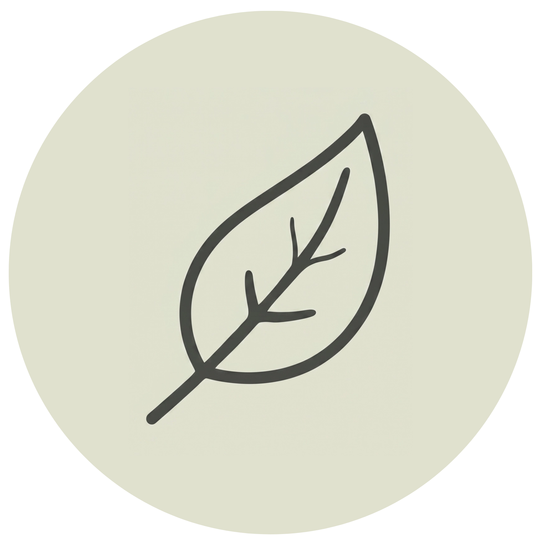 Minimalist line icon of a single leaf, representing personal growth, nature connection, and holistic wellness.