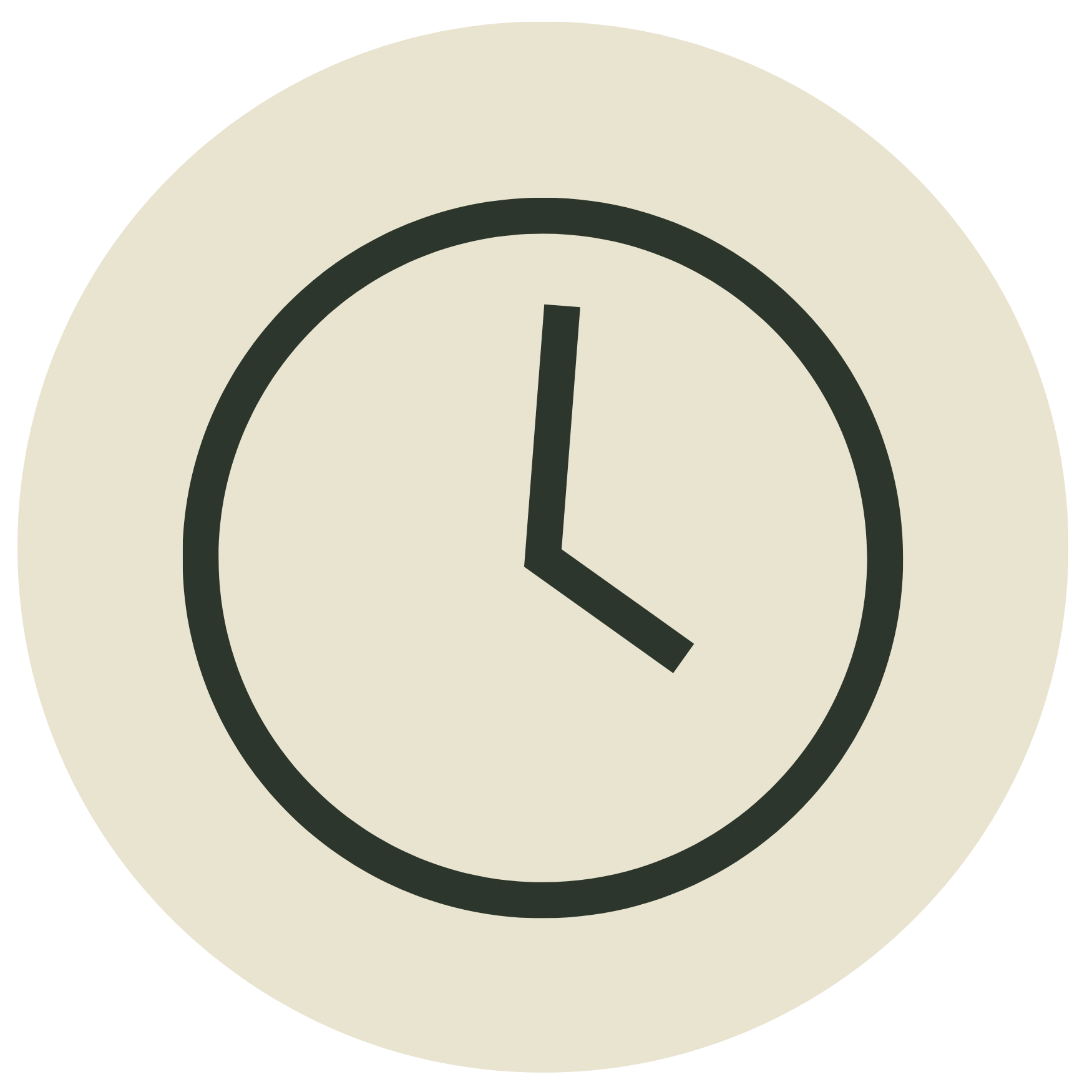 Minimalist line icon of a clock on a beige circular background, symbolizing time management or scheduling.