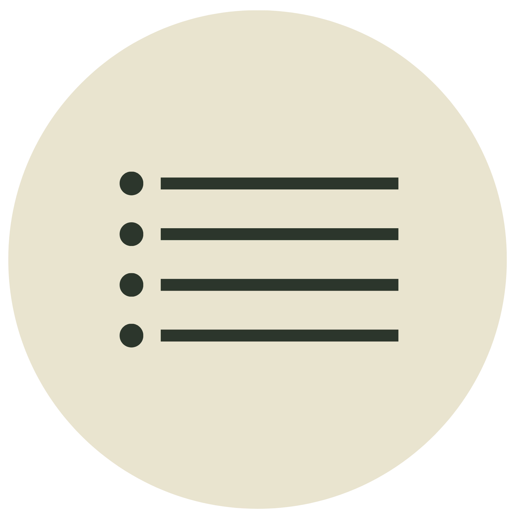 Minimalist line icon of a bulleted list on a beige circle background, representing a syllabus, resources, or topics.