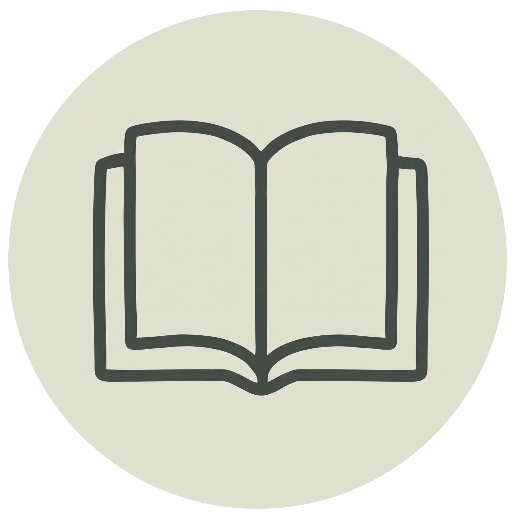 Minimalist line icon of an open book on a circular background, representing learning, reading habits, and personal development.