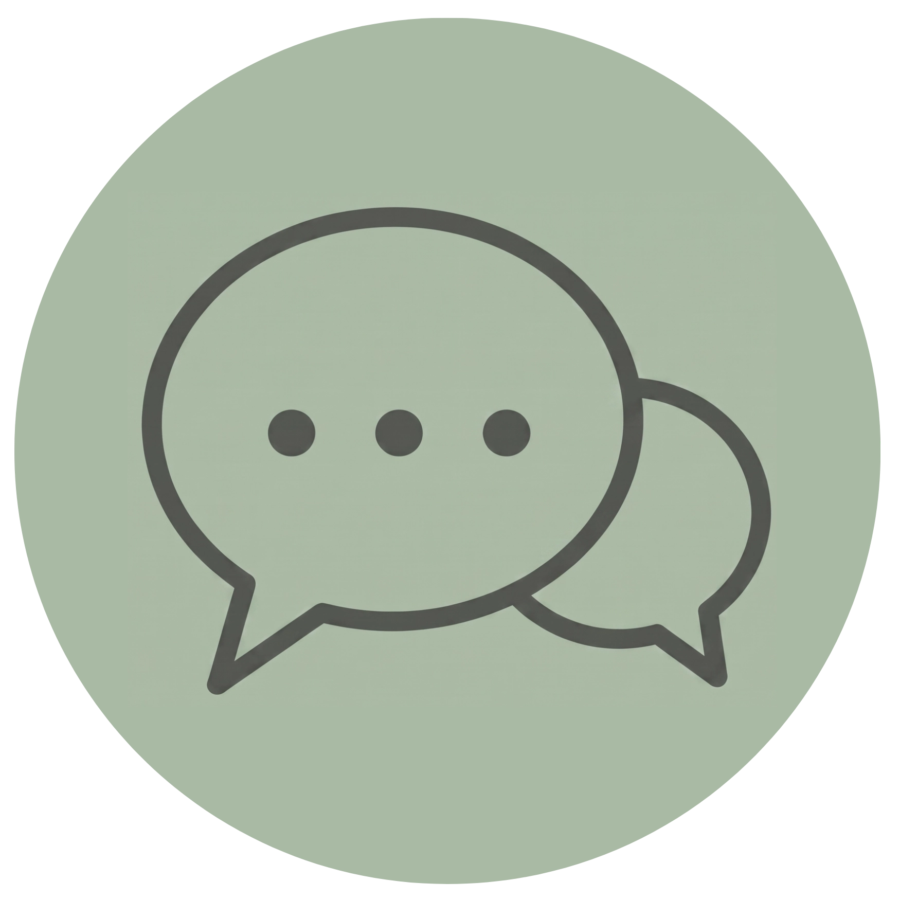 Minimalist line icon of two speech bubbles on a circular background, representing open communication, dialogue, and social connection.