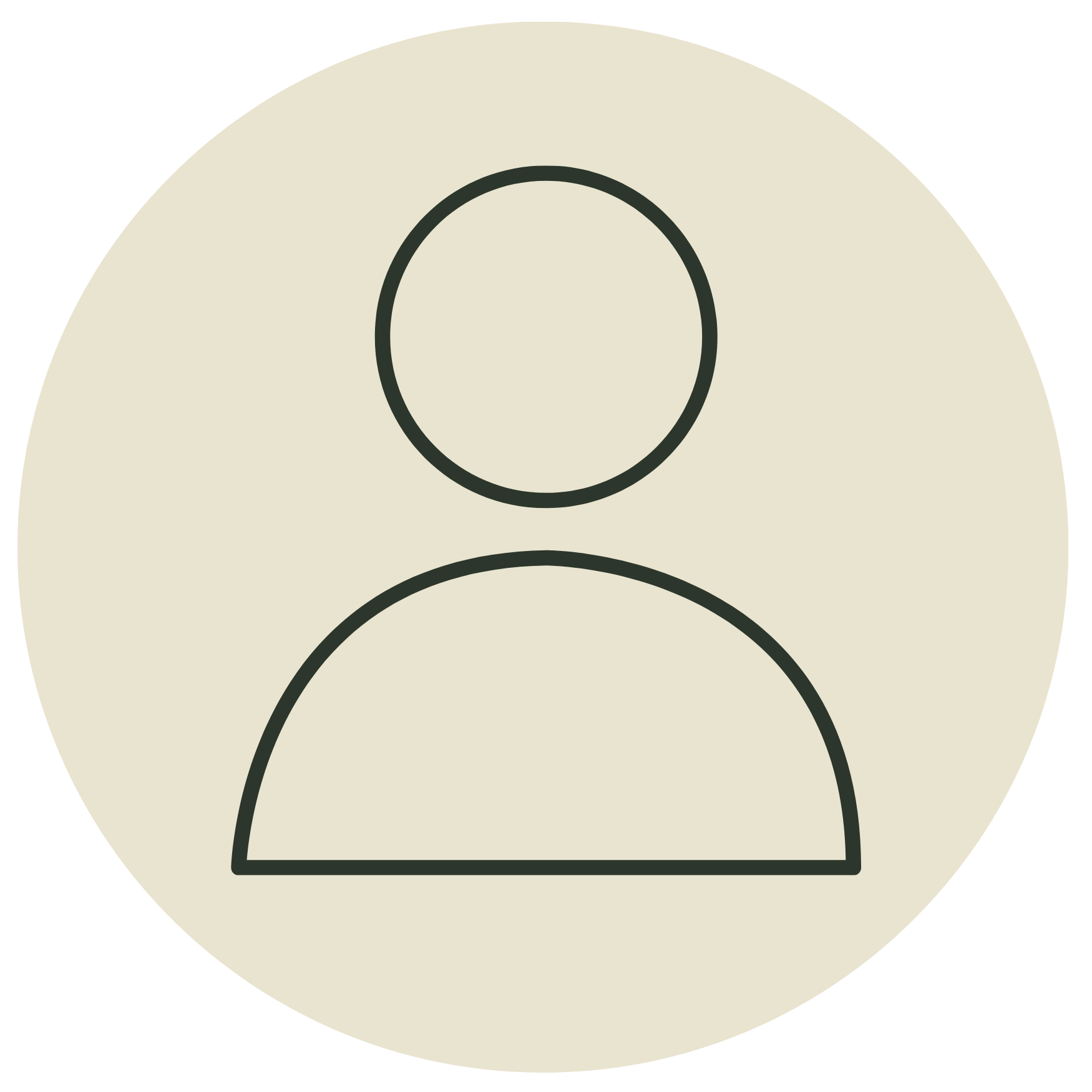 Minimalist line icon of a single person silhouette on a beige circle background, symbolizing a profile, user, or individual account.