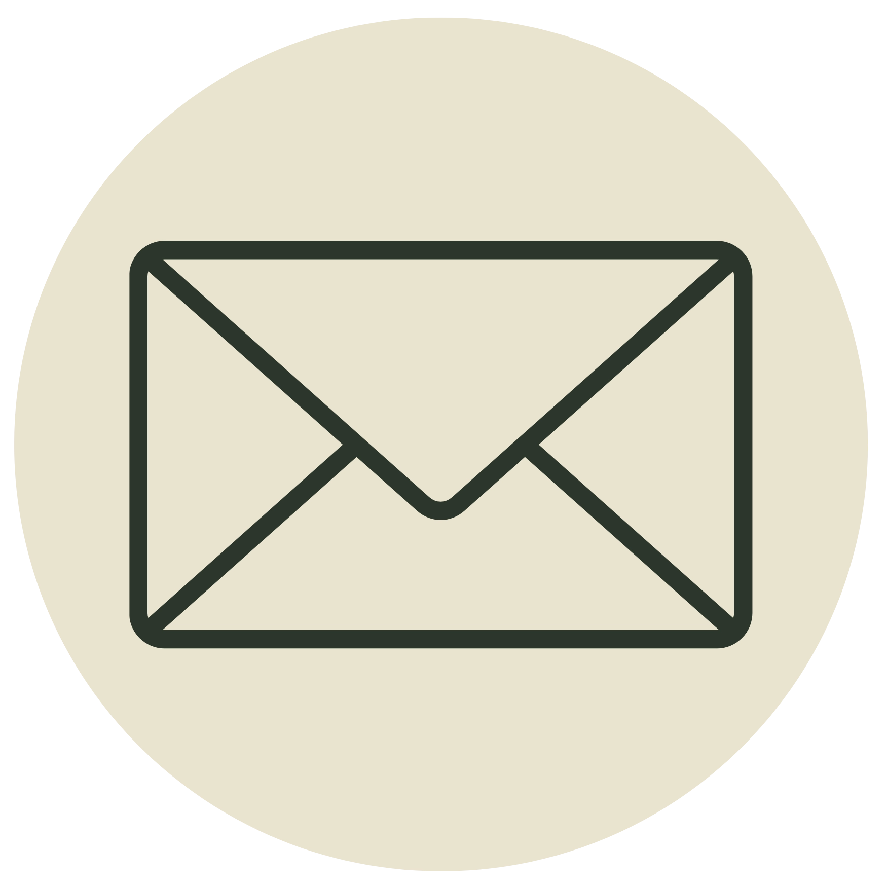 Minimalist line icon of an envelope on a beige circle background, symbolizing messages, contact, or updates.