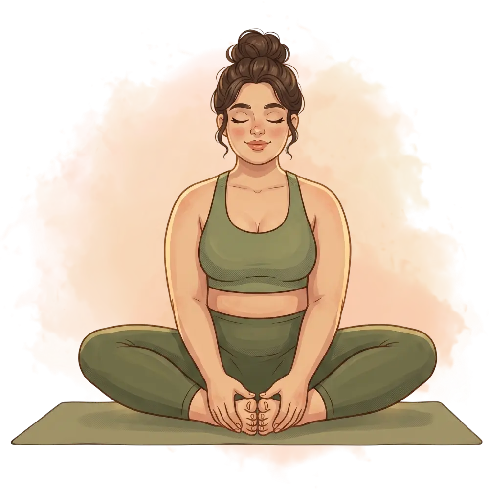 Woman in bound angle pose, illustrating restorative types of yoga for flexibility and deep relaxation, on a fitness mat.