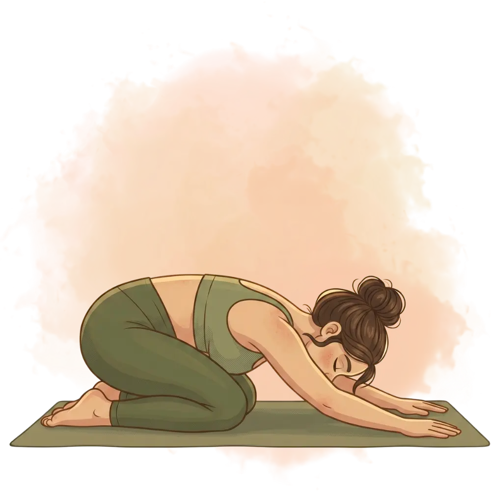 Woman in child's pose, illustrating relaxing types of yoga like Yin or Restorative on a fitness mat.