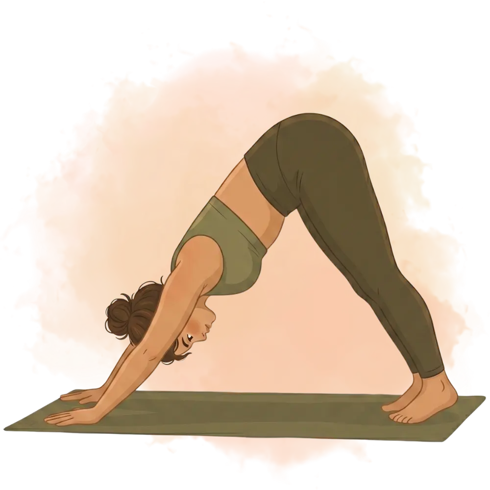 Woman in downward-facing dog pose, representing popular types of yoga like Vinyasa flow, on a exercise mat.