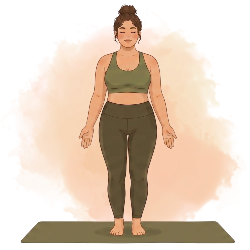 Woman in mountain pose representing Hatha, one of the classic types of yoga, on a fitness mat.