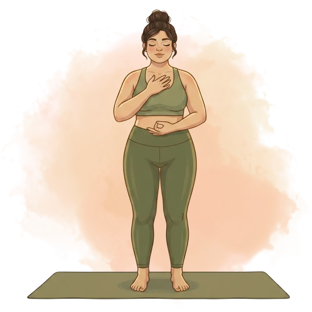 Woman practicing mindful breathing to show meditative types of yoga for stress relief on a fitness mat.
