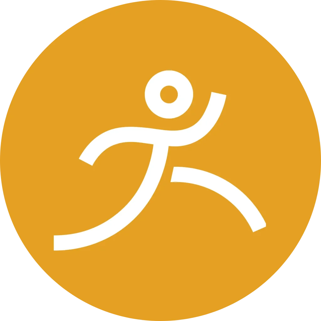 Minimalist graphic featuring a white person outline centered within a vibrant yellow orange circle.