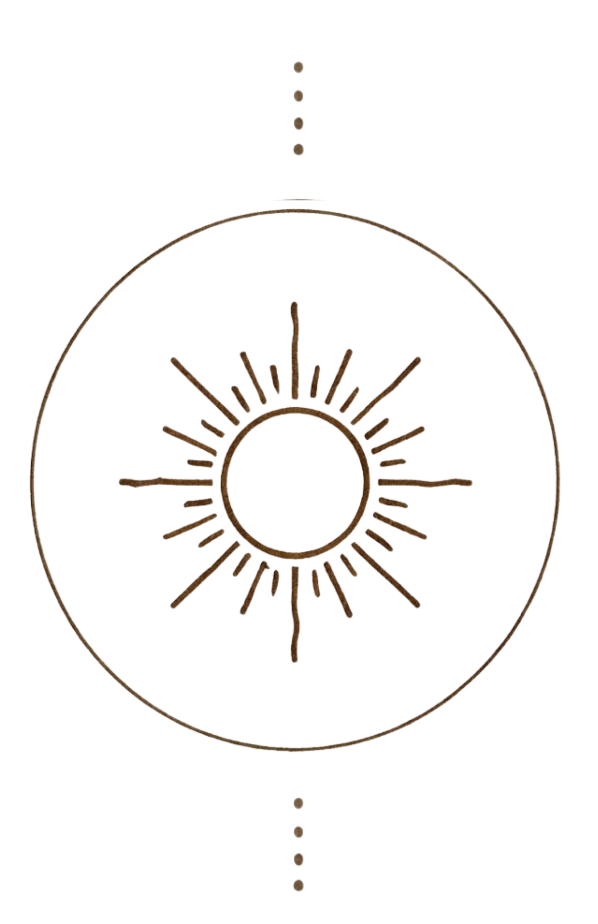 Minimalist bronze sunburst emblem centered within a circle on a black background.