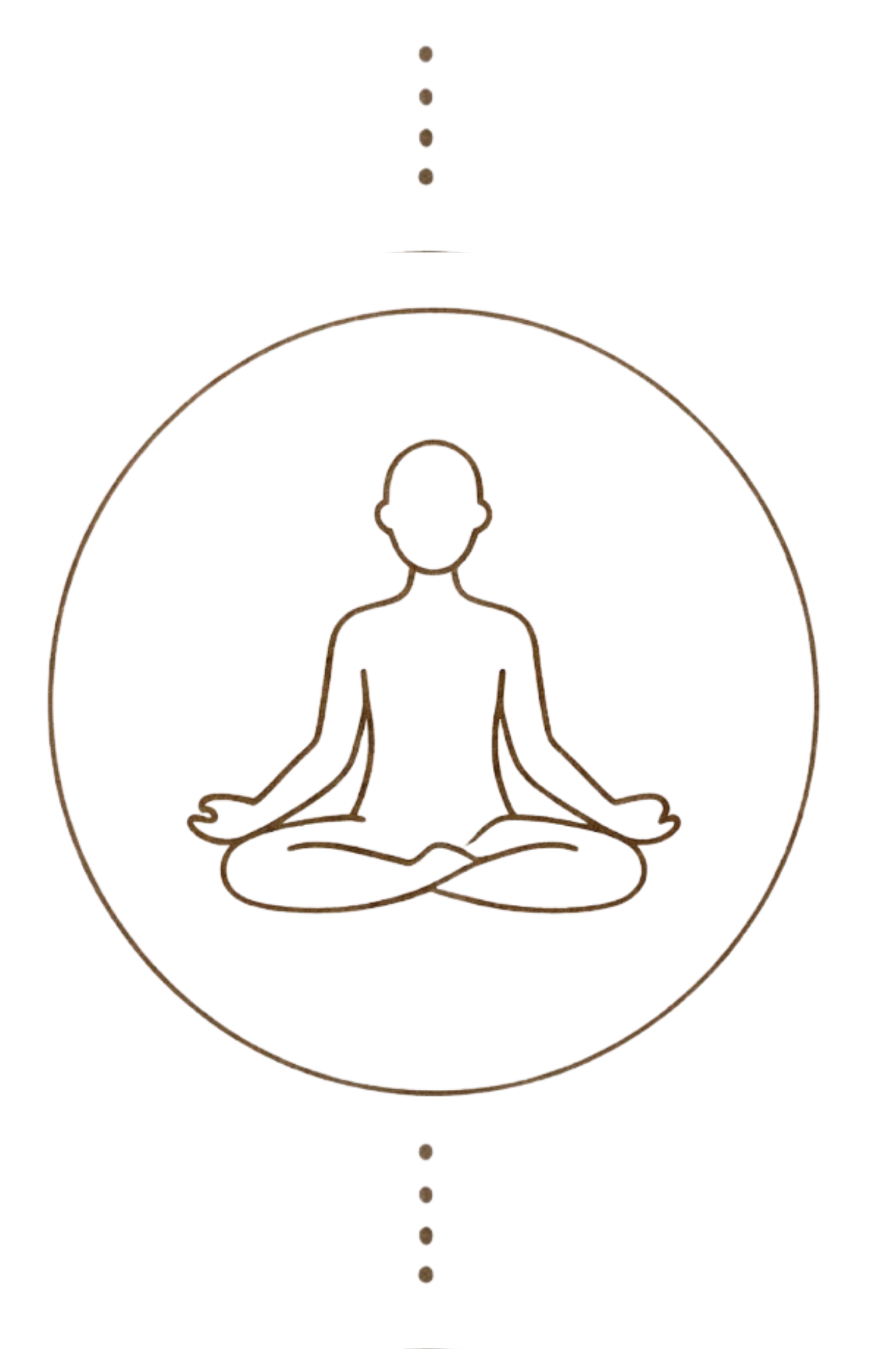 Minimalist bronze meditation emblem centered within a circle on a black background.