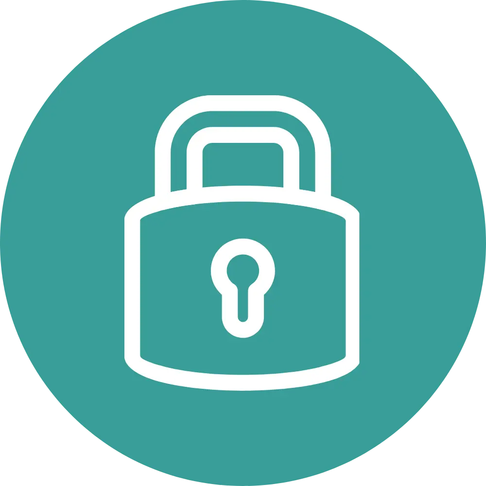 Minimalist graphic featuring a white lock outline centered within a vibrant sky blue circle.