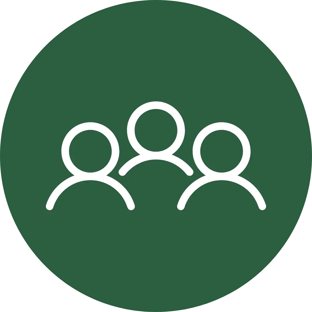 Minimalist graphic featuring a white people outline centered within a vibrant green circle.