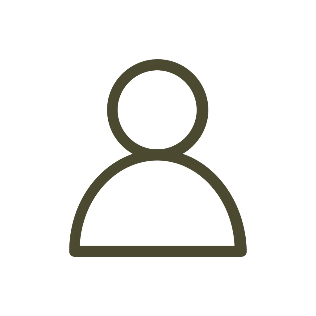 Minimalist line icon of a person's head and shoulders silhouette in a dark green outline on a white background.