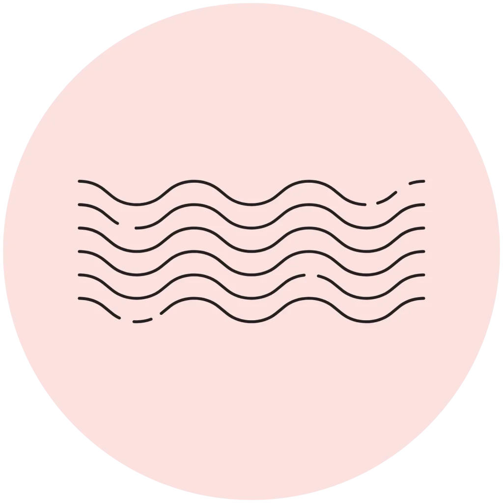 Minimalist line icon of waves inside a pink circle background.