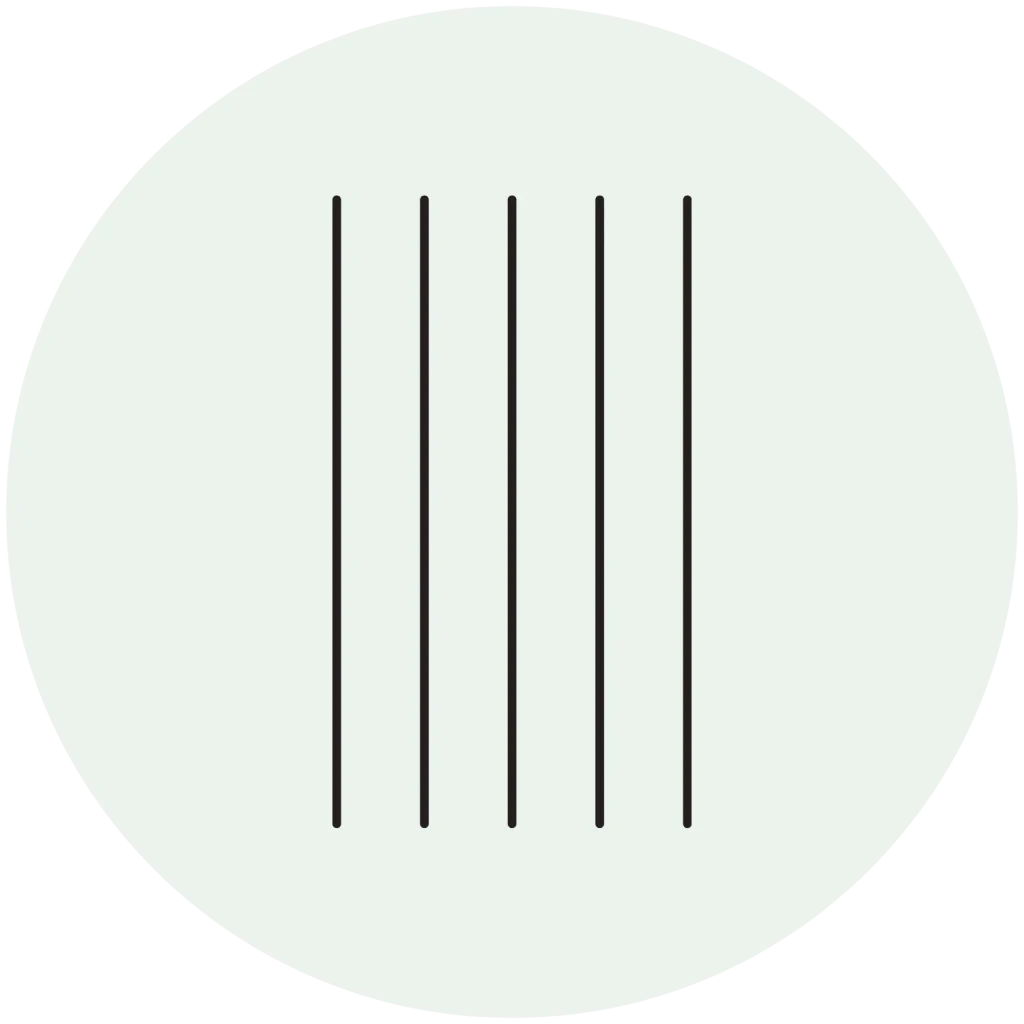 Minimalist three lines icon centered on a light green circular background.