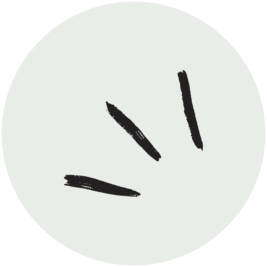 Three black textured lines radiating outward on a light gray circular background.