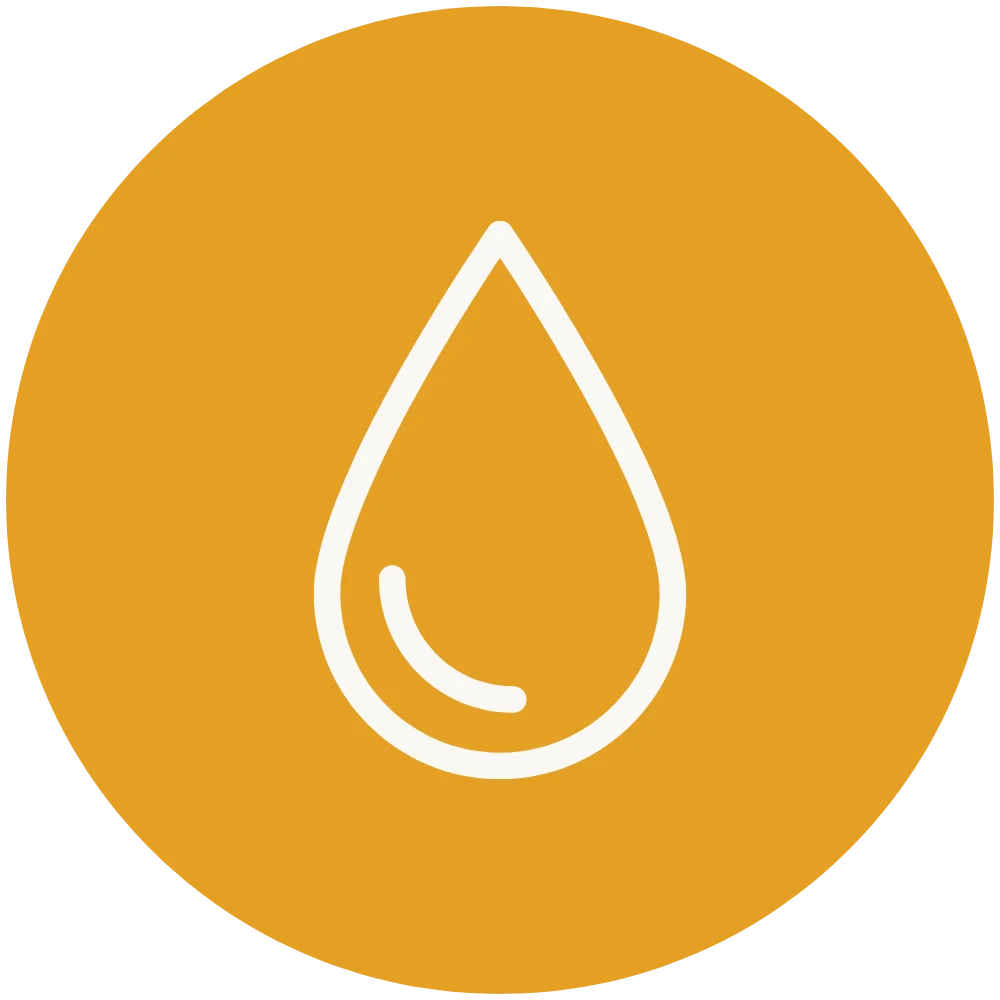 Minimalist white line or a tear drop icon centered on a solid mustard yellow circular background.