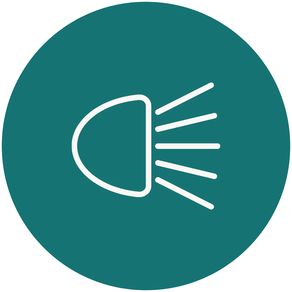 Minimalist white line light icon on a solid teal circular background.