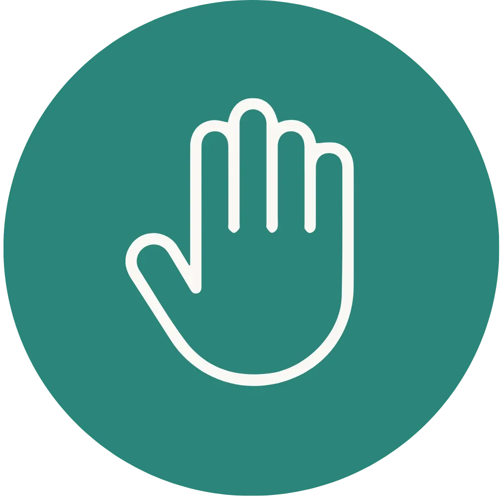 Minimalist white fountain hand icon centered on a solid teal circular background.