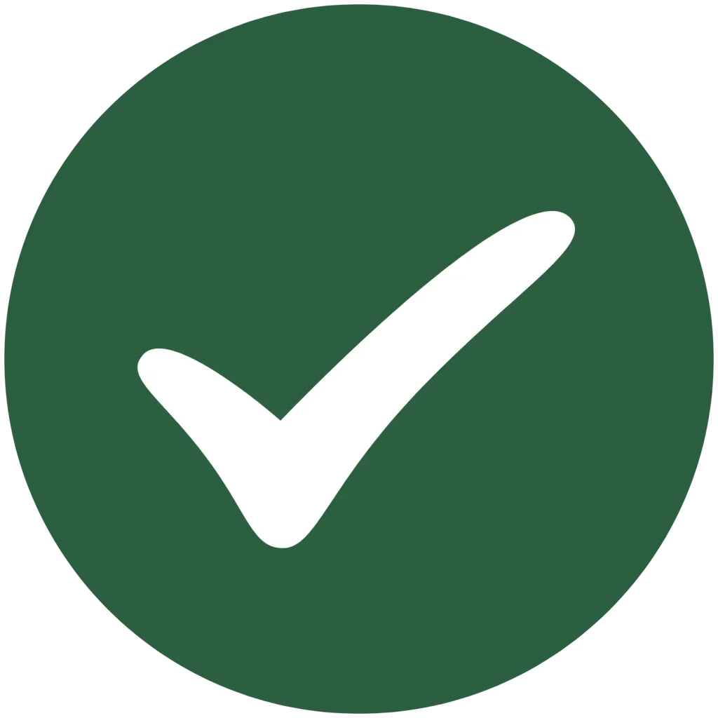 White checkmark icon centered on a dark dark green circular background.