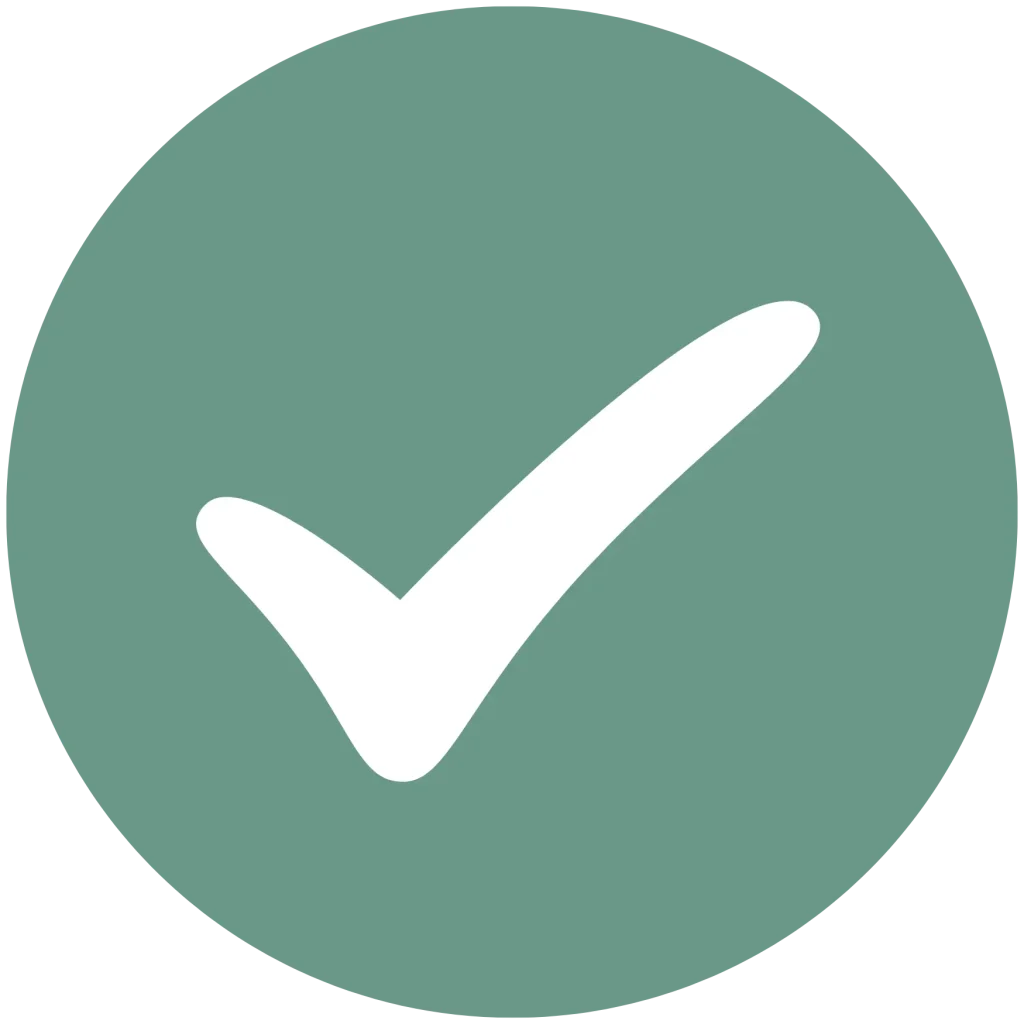 White checkmark icon centered on an light green circular background.