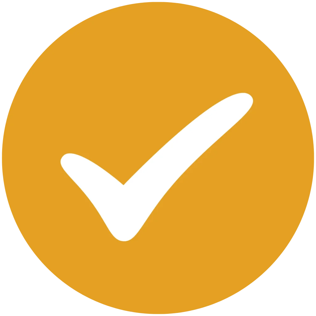White checkmark icon centered on a yellow circular background.