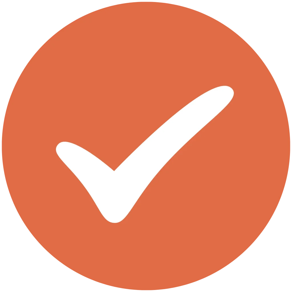 White checkmark icon centered on an orange circular background.