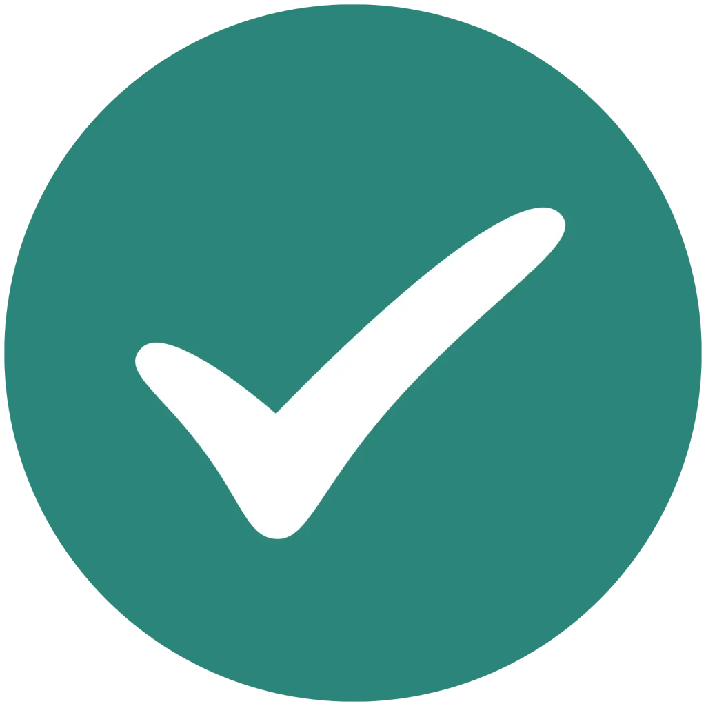 White checkmark icon centered on an teal circular background.