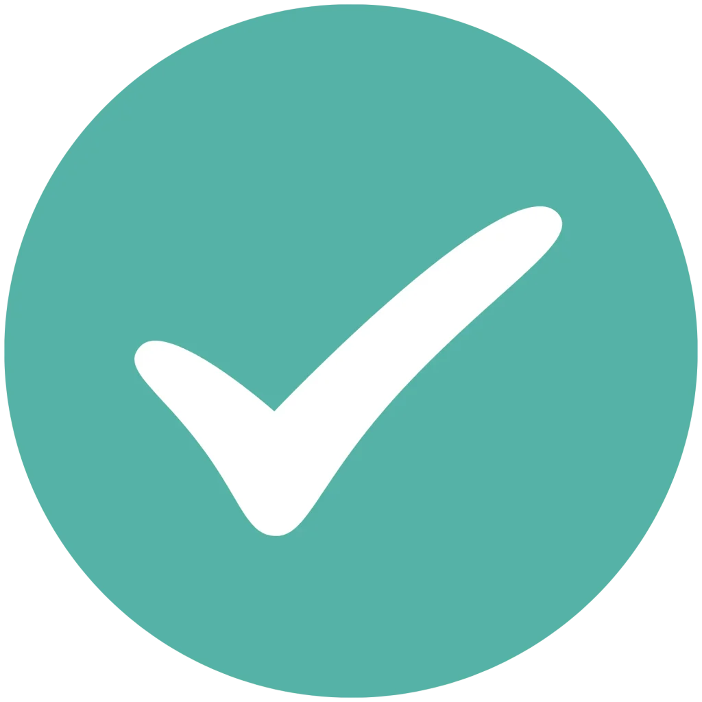 White checkmark icon centered on a light blue circular background.