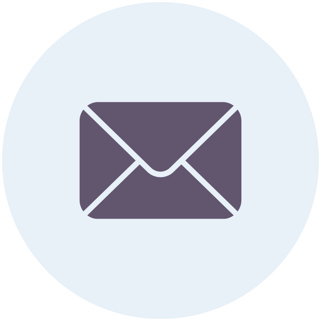 A purple closed envelope icon centered on a light gray circle.