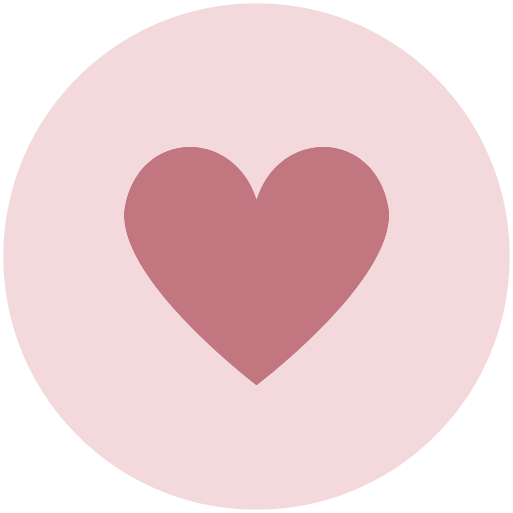 A mauve heart centered within a pastel pink circle.