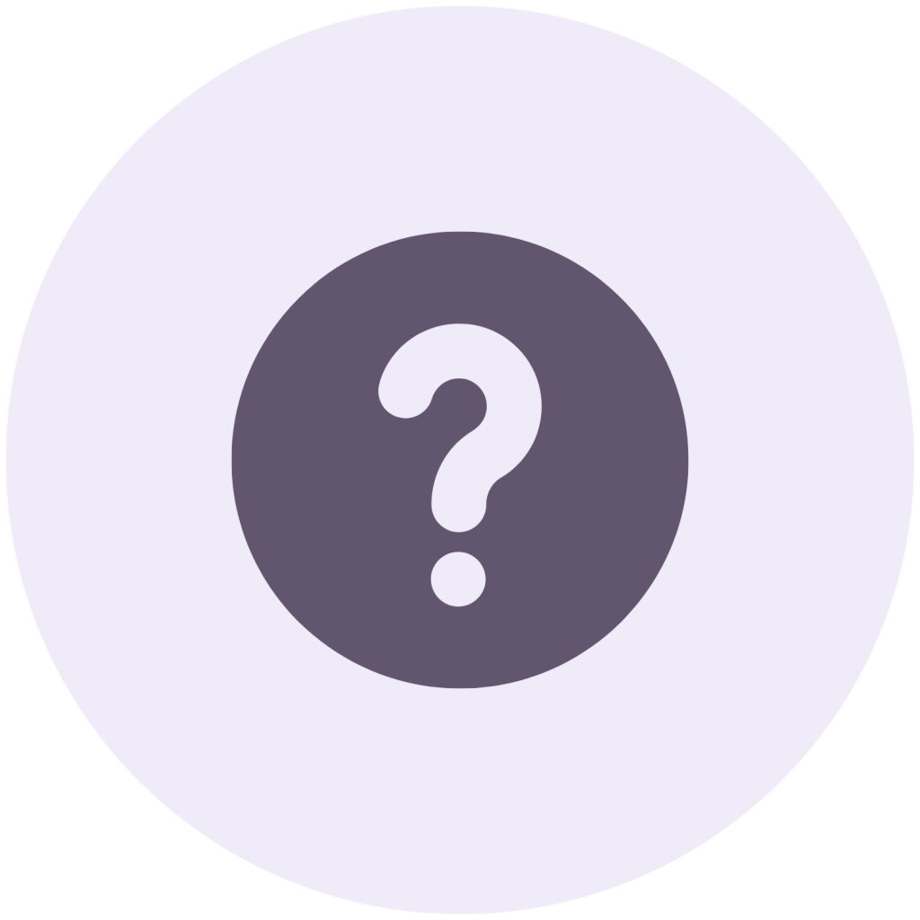 A white question mark in a dark purple circle, on a light purple circle.
