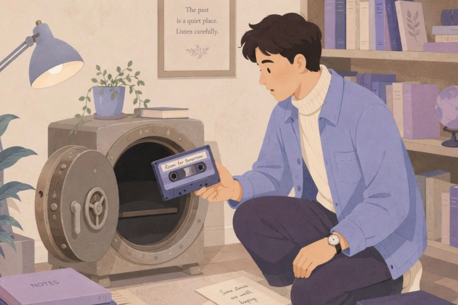 A man discovering a tape from a safe, a mystery to keep readers hooked.