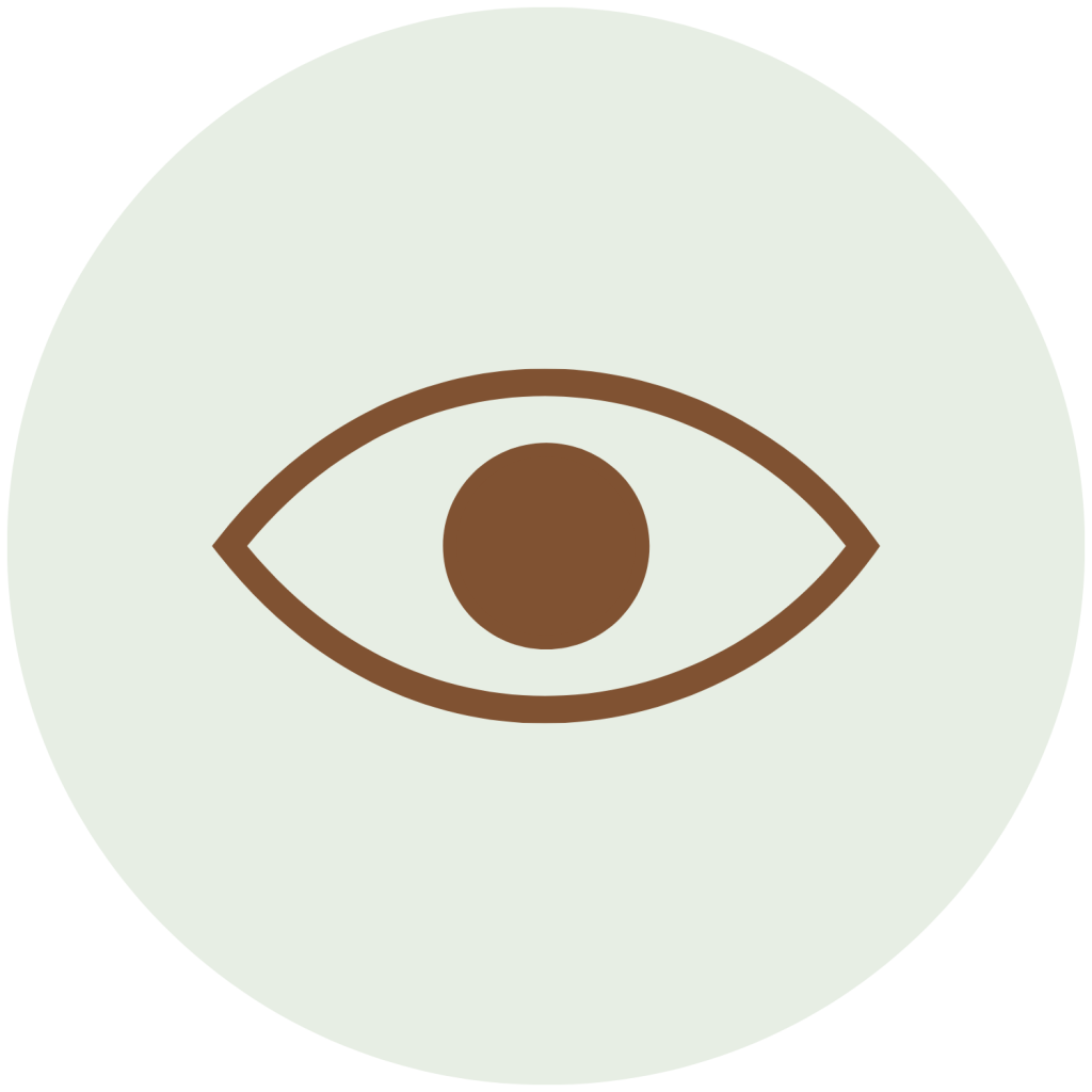 An eye icon, centered in a light green circle.