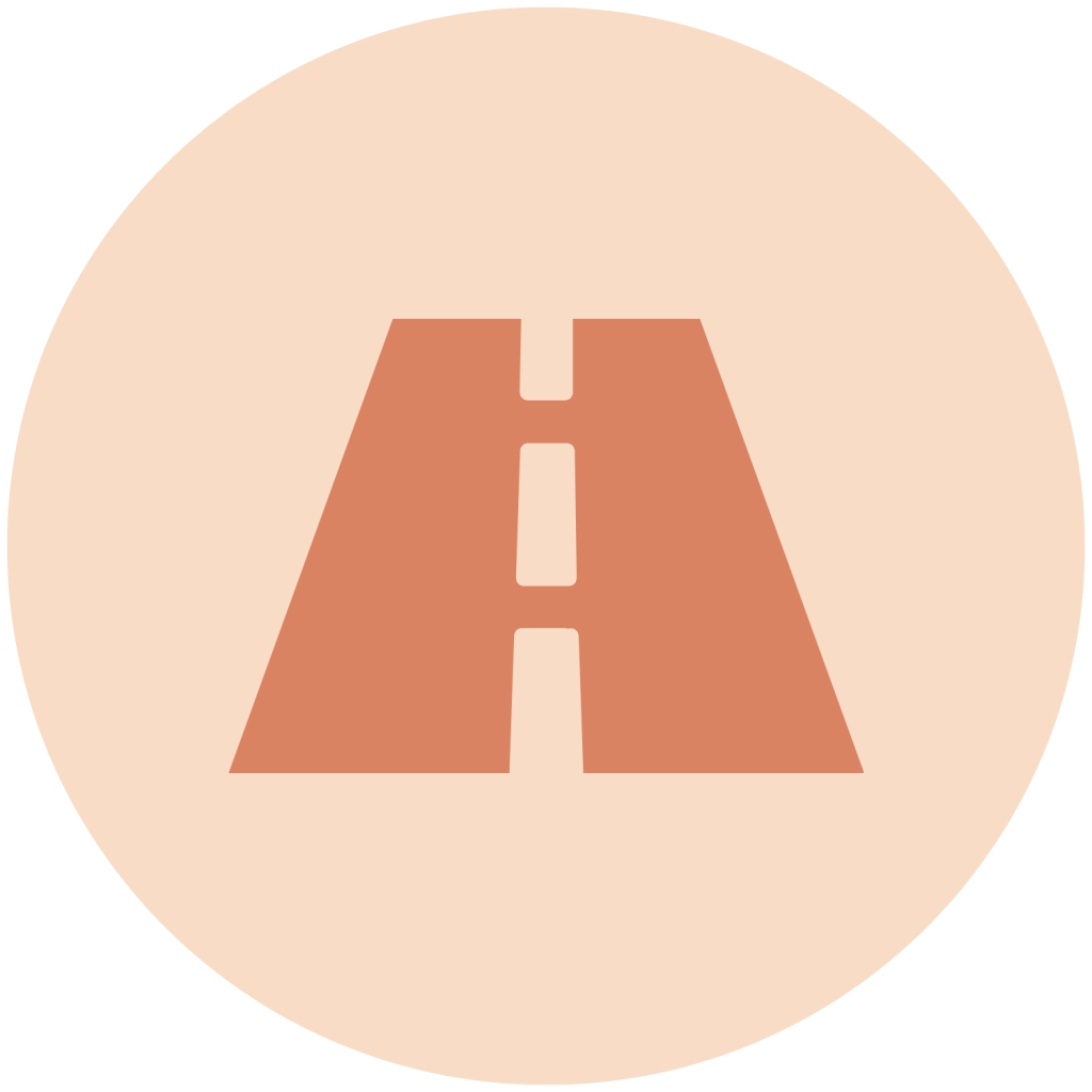 A road with orange rings on a light pinkish-beige circular background.