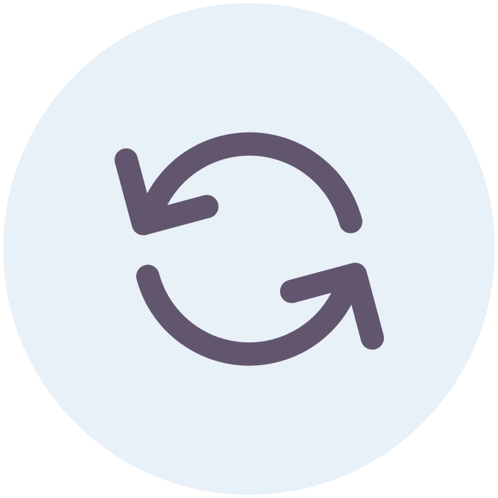 Two curved arrows forming a circular loop inside a light blue circle.