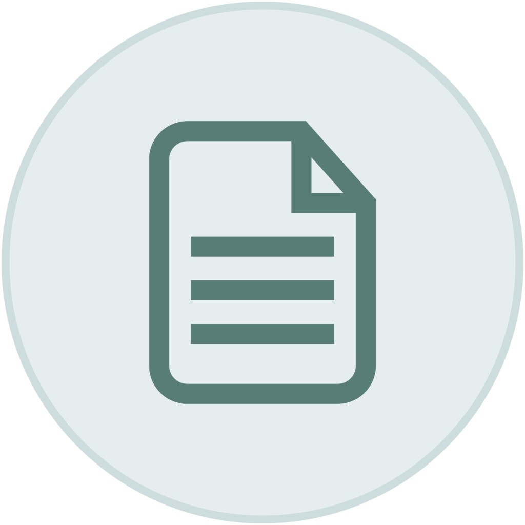 Green document file icon with horizontal text lines and folded corner inside a light green circle.