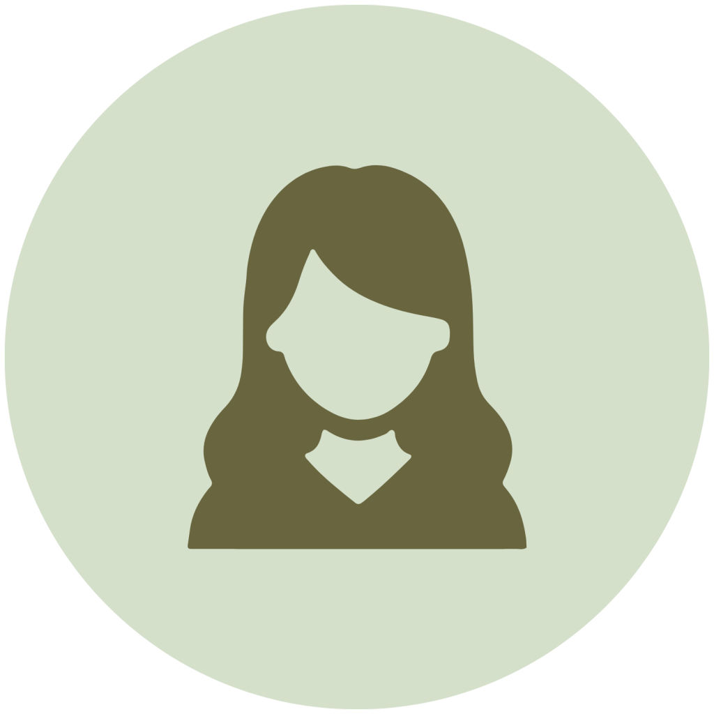 A green girl / female icon on a light green circular background.