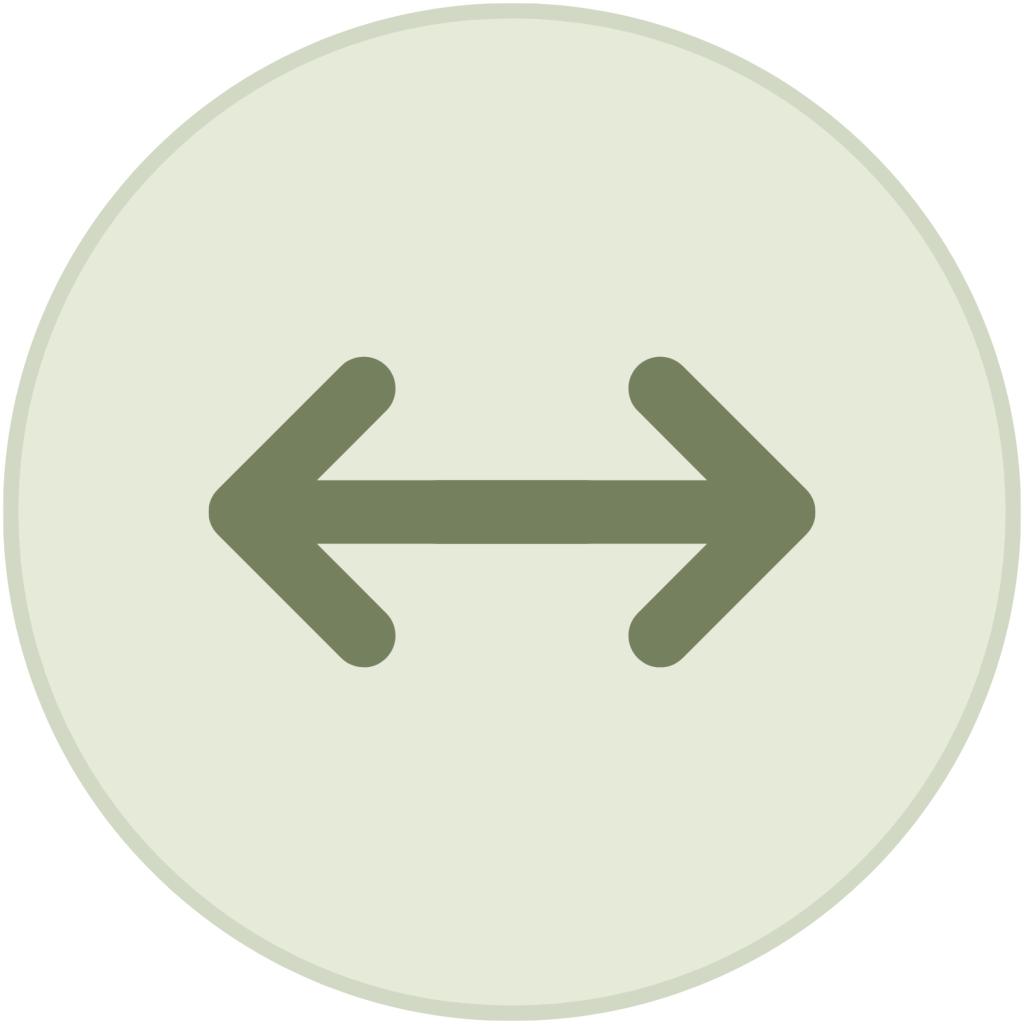 Green horizontal double-ended arrow icon inside a light green circle.