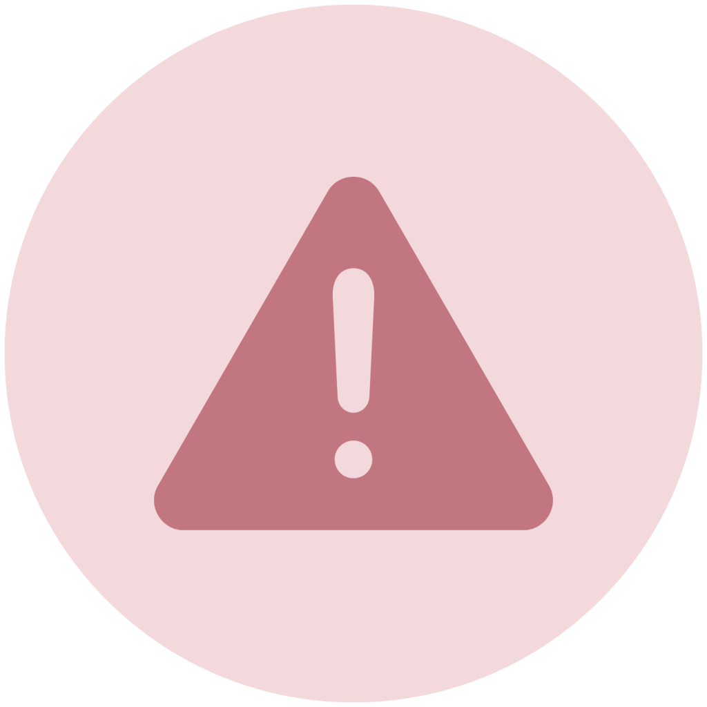 A mauve warning sign centered within a pastel pink circle.
