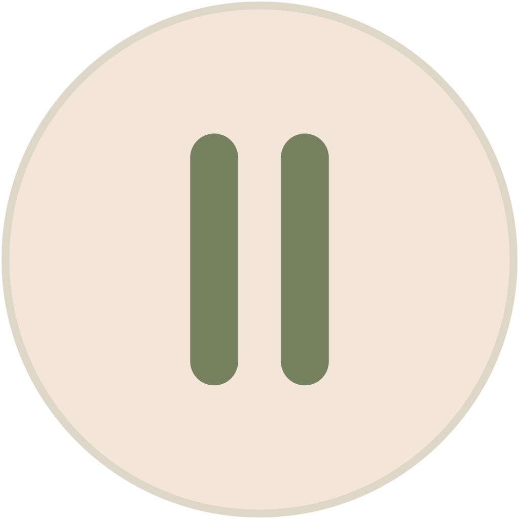 Green pause symbol icon inside a light beige circle.