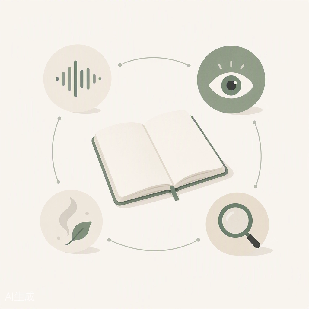 An open journal surrounded by icons representing mindfulness and the cognitive benefits of journaling.