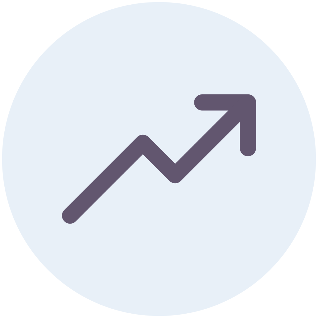 Upward-pointing zigzag arrow icon inside a light blue circle.